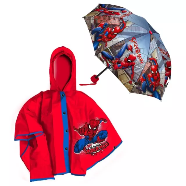 Set Pioggia Mantellina + Ombrello Pieghevole Spiderman 3/4 Anni - M04609+M04605
