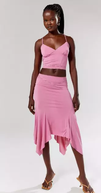 Urban Outfitters Silence + Noise Belluci Cami & Midi Skirt Set Pink XS