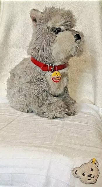 steiff 2883/30 - Junior Tessie Schnauzer 30cm sitzend Pelzimitat grau/weiß KFS