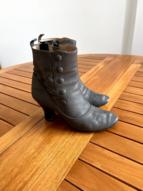 Repetto Boots Bottines Victorien Gothique Cuir Gris Boutons