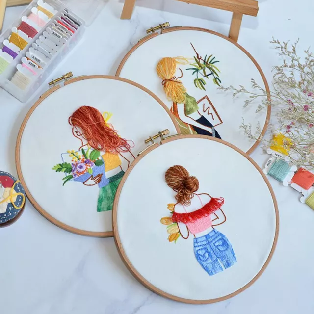 Girls Embroidery Needlework Embroidery Hoop Cross Stitch Kit Ribbon Painting