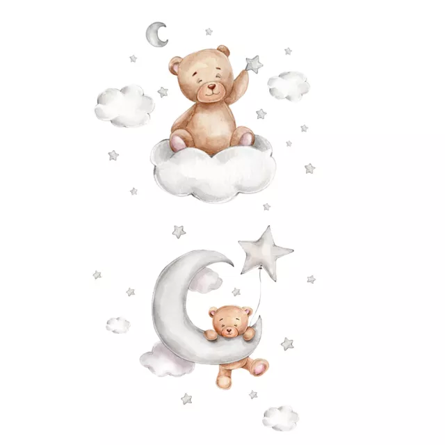 Cartoon Cute Bear Wall Stickers Bear Clouds Moon Star Wall Decals Peel and VE