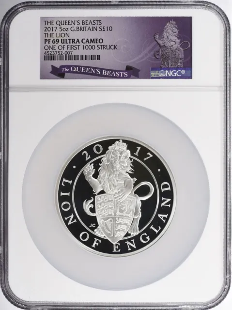 2017 Great Britain £10 5 oz Queens Beast The Lion Proof NGC PF 69 Ultra Cameo