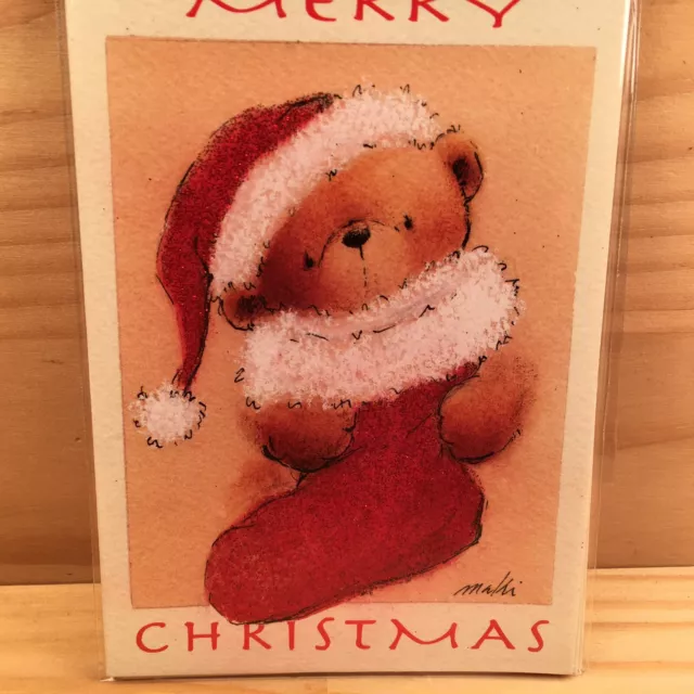 5pk MERRY STOCKING TEDDY "Red" Beautiful Christmas Greeting Cards Festive Art 2