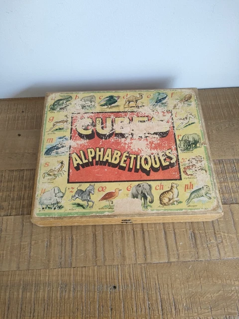 Jouet ancien pyramide de cubes en bois la ferme
