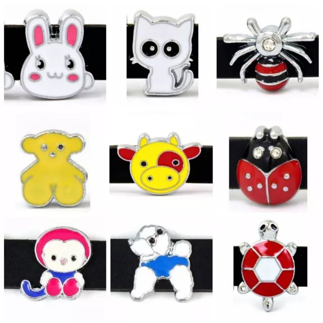 10 Assorted Alloy Enamel Animal Slide Charm Beads Fit 8mm Wristbands Pet Collar