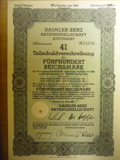 Daimler Benz AG Teilschuldverschreibung ü. 500 RM 4% 1942