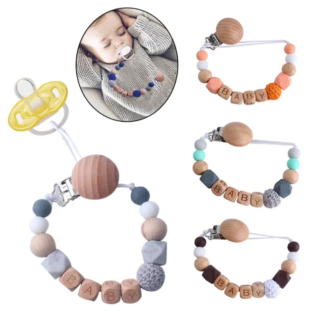 Chaîne de tétine en bois et silicone pour bébé, objet personnalisable,  perles pour faire ses dents