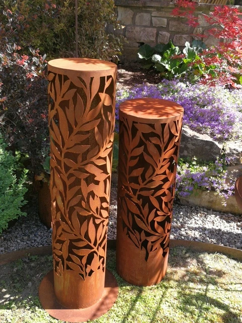 EDELROST DEKOSÄULE BLÄTTERRANKEN Rostsäule Gartendeko Rost Pflanzsäule ...