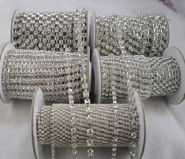 Clear glass crystal rhinestone close silver chain trims Applique Wedding DIY