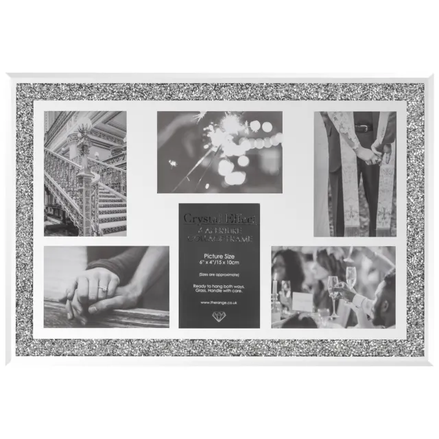 Crushed Crystal Diamante 6x4 Silver Collage Picture Frame Aperture Photo Sparkle