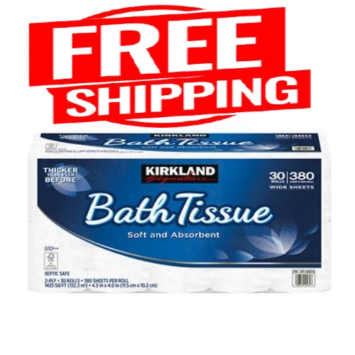 KIRKLAND SIGNATURE BATH Tissue, 2Ply, 380 Sheets, 30 Rolls FREE