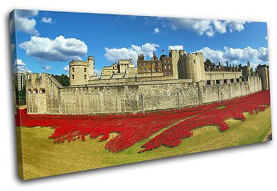 Tower of London Poppies City SINGLE CANVAS WALL ART Picture Print VA