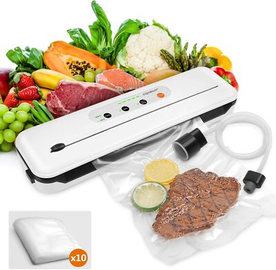 CD-V001 Macchina Sottovuoto per Alimenti Automatica 6 in 1 Sigillatrice Sottovuoto da 120W Secchi e Umidi Professionale Vacuum Sealer con un Rotolo e Tubo per l'Uso Domestico e di Casa 