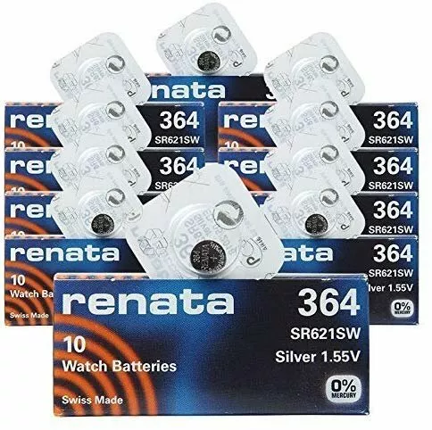 renata 364 SR621SW 10PACK X 10PCS=100 Silver 1.55V Watch battery Made in swiss