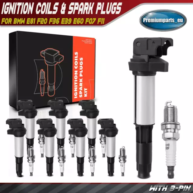 8x Ignition Coils & 8x Spark Plugs for BMW E81 F20 F36 E39 E60 F07 12131712223