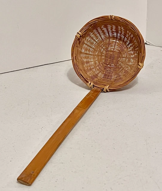 CESTA DE MIMBRE DE COLECCIÓN TEJIDA CUCHARA DE ARROZ CUCHARÓN con mango de bambú 15" de largo