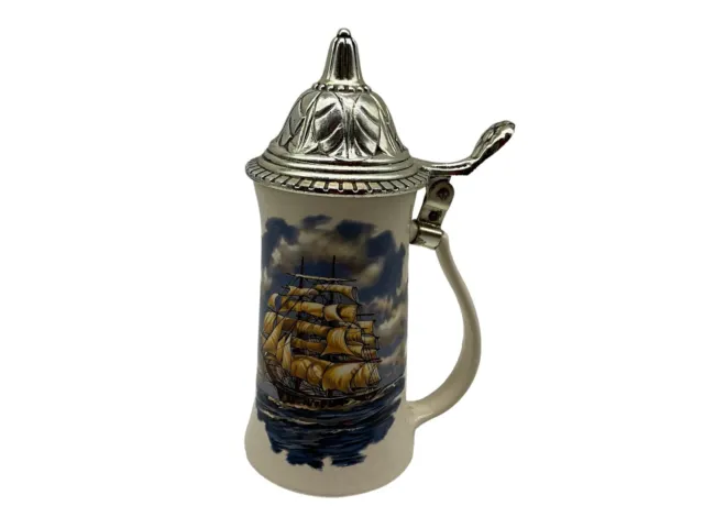 McCoy Pottery Nautical Themed Sailing Ship Stein With Metal Lid #6020 Vintage