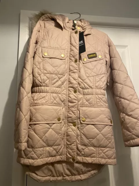 Barbour International Girls Enduro Quilted Hood Jacket Rose gold -8-9 Rrp £120