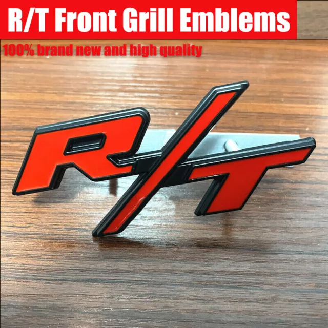 2X OEM For RT Front Grill Emblem R/T Trunk Rear Car Badge Red Black edge Decals