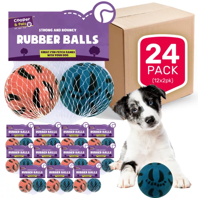 24 Rubber Dog Balls | Bouncy Puppy Pet Solid Hard Play Ball Fun Fetch Chew Toys