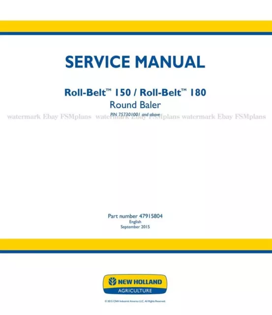 New Holland Roll Belt 150 180 Round Balers Repair Service Manual FREE PRIORITY