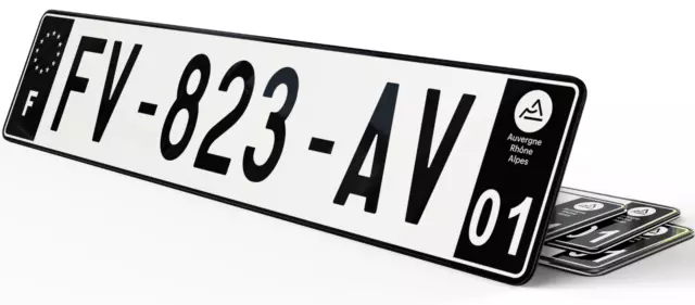 Plaque Immatriculation Noire 52x11 décorative avec liseré noire et blanc voiture