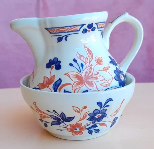 Vintage Churchill Blue Orange Imari Creamer And Sugar Bowl Made In England