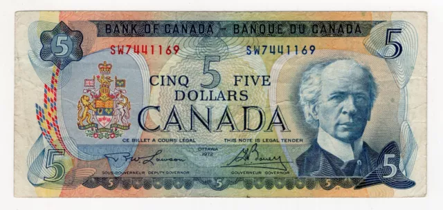 1972 Bank Of Canada Five 5 Dollar Bank Note Sw 7441169 Nice Bill