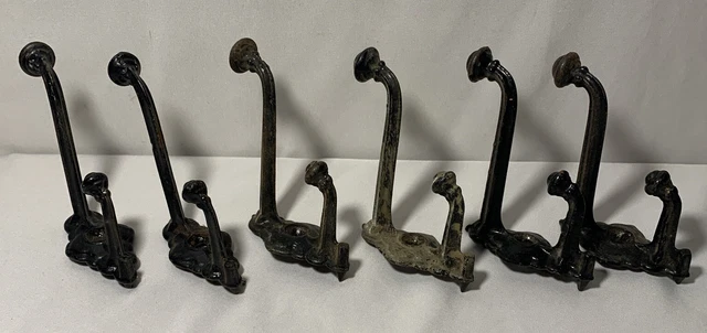 6 OLD ANTIQUE ORNATE EASTLAKE VICTORIAN CAST IRON WALL COAT HAT Closet Hook