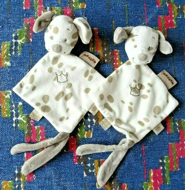 Fp/ Lot De 2 Doudou Plat Nattou Chien Max Et Noa Blanc Beige Couronne Quasi Neuf