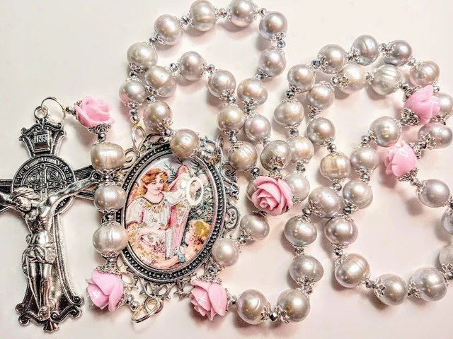 Vatican Style Tahitian Grey Freshwater Pearl Lavender Roses St. Benedict Rosary Vatican Style Tahitian Grey Freshwater Pearl Lavender Roses St. Benedict Rosary