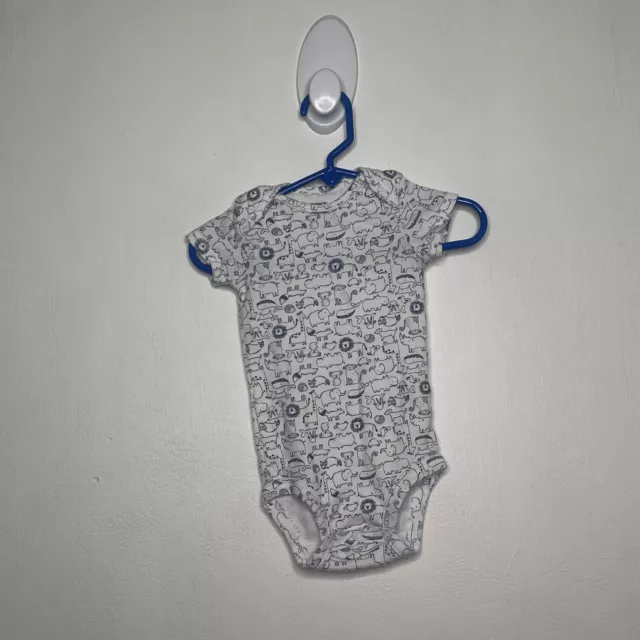 Carters One piece bodysuit baby boys Size 9 Months White Animals Short Sleeve