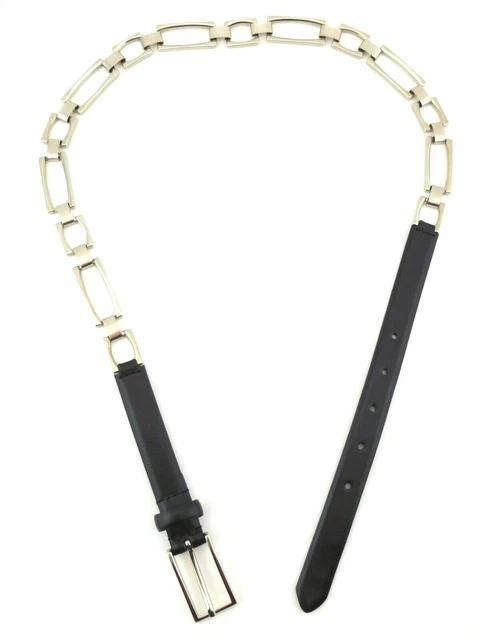 Leather Silver Chain Link Belt Women's Vintage George 41" Moto 90s EUC