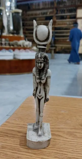 Hathor Goddess Ancient Egyptian Handmade White Statue Stone Bazareg