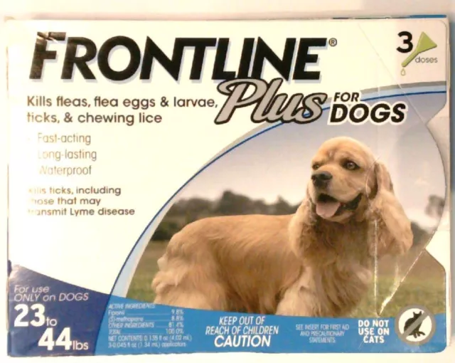 FRONTLINE PLUS DOGS 23-44Lbs FLEA & TICK CONTROL 3 DOSES BRAND NEW