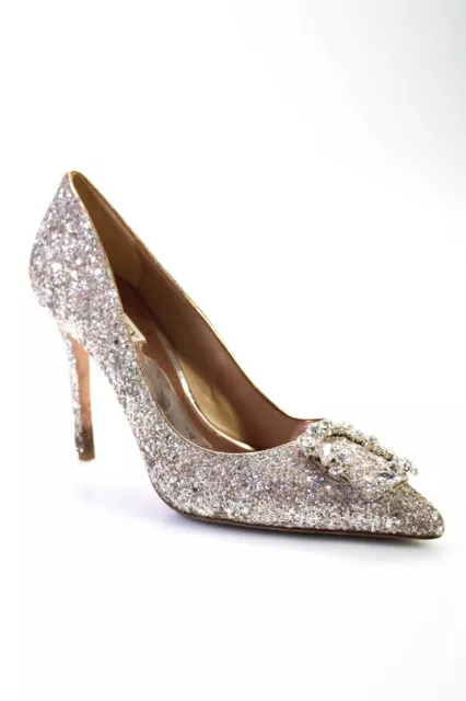 Badgley Mischka Womens Stiletto Crystal Buckle Glitter Pumps Rose Gold Tone 9