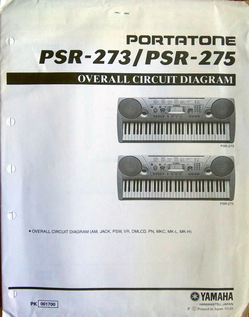 Yamaha PSR-273 PSR-275 Clavier Original Globale Circuit Diagramme/Schematics