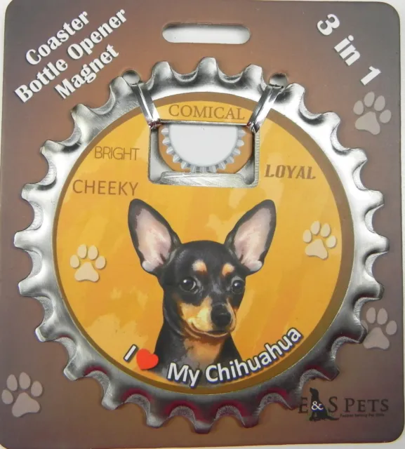 Chihuahua (black) dog coaster magnet bottle opener Bottle Ninjas magnetic