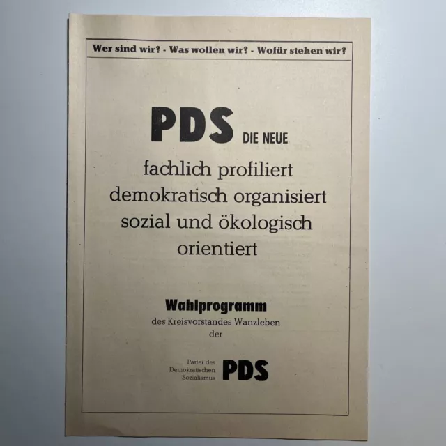 Wahlprogramm | PDS Wanzleben | DDR | BRD | Wahl 18. März 1990 |