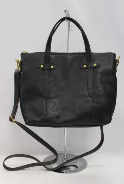 NEW FOSSIL BLACK Dark Brown Leather Zip Top Felicity Satchel Handbag G21 9.99 PicClick UK