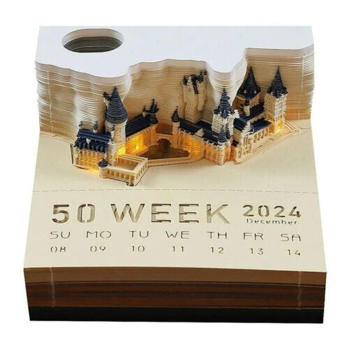HARRY POTTER 2024 Calendar 3D Hogwarts Memo Pad Castle Cube with Light