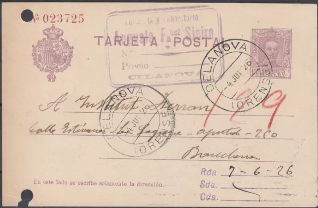 España Entero Postal 1925 Edifil 57NR usada Numeración rojo Spain (ref#1491)