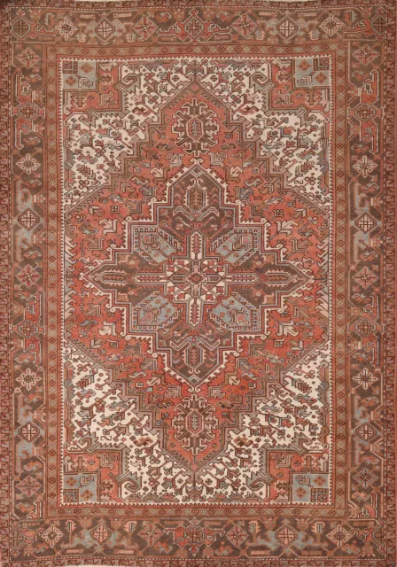Vintage Handmade Geometric Heriz Traditional Living Room Rug Area Carpet 7x10
