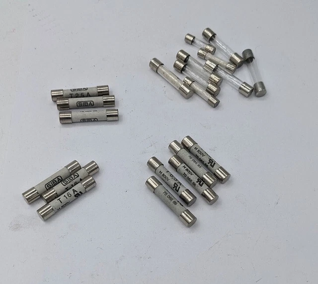 17x G-Sicherungseinsätze 6,3x32mm T2, 5A 6,3A 16A Siba
