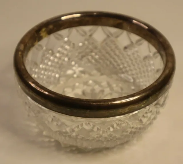 Vintage American Brilliant Glass Bowl with Silver Rim