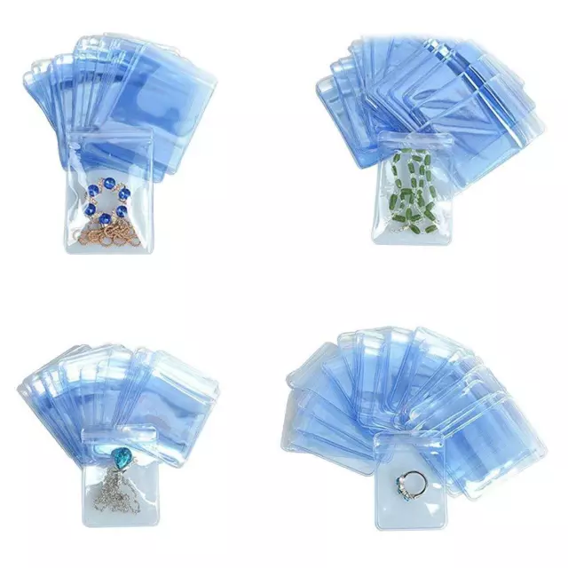 100Pcs Self Seal Plastic Pack Zipper Lock Bags Light Blue Jewelry Storage Pouch