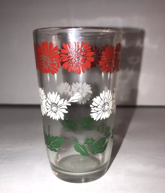 VTG Swanky Swig Juice Glass Cup Tumbler Red White Green Flowers 3 3/4”