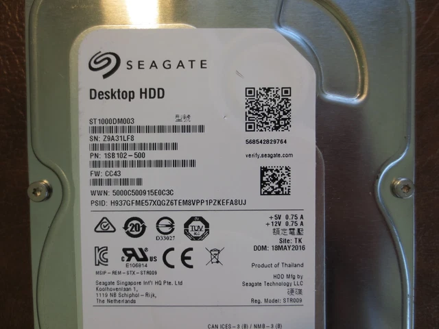 Seagate ST1000DM003 1SB102-500 FW:CC43 TK 1.0TB 3.5" Sata HDD