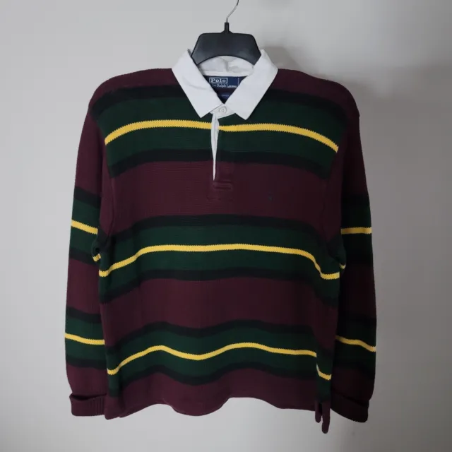 Vintage Polo Ralph Lauren Rugby Sweater Mens XL Burgundy Knit Color Block 90s